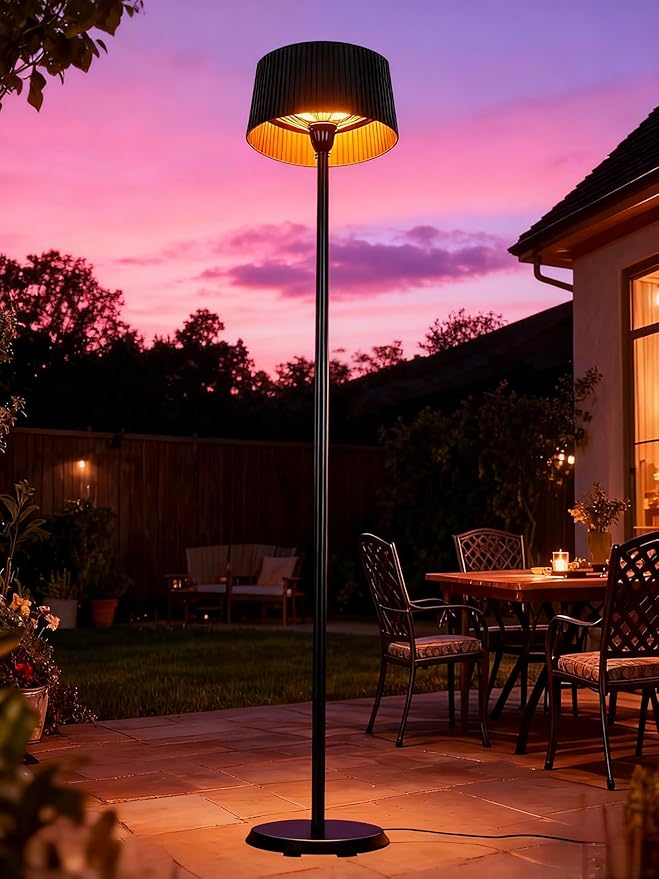 Electric Patio Heater, 1500W Freestanding Infrared Heater for Indoor & Outdoor with IP55 Waterproof, Tip-Over Protection, Quiet Operation, Perfect for Garden, Balcony, Garage, Backyard