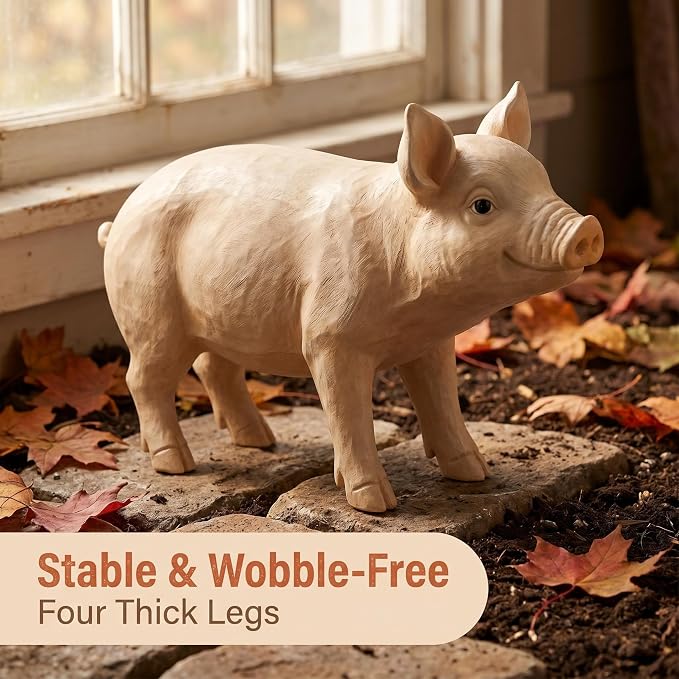25.6" Cute Pig Resin Garden Statue | Farmhouse Animal Yard Decor, Lifelike Farmhouse Pig Sculpture, For Yard or Patio