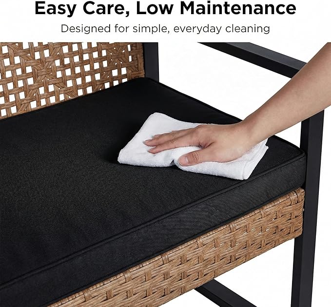Outdoor Patio Furniture Set, 4 Piece Rattan Chairs with Coffe Table for Backyard, Balcony, Deck, Front Porch, Patio Conversation Seating Sets for Outside, Juego Muebles de Exterior(Light Brown)