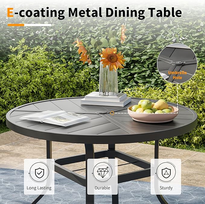 UDPATIO 7 Piece Outdoor Patio Dining Set, Outdoor Patio Table and Chairs Set, 51" Round Table with Umbrella Hole, Patio Swivel Chairs, Patio Table with Chairs for Lawn, Deck, Yard, Backyard