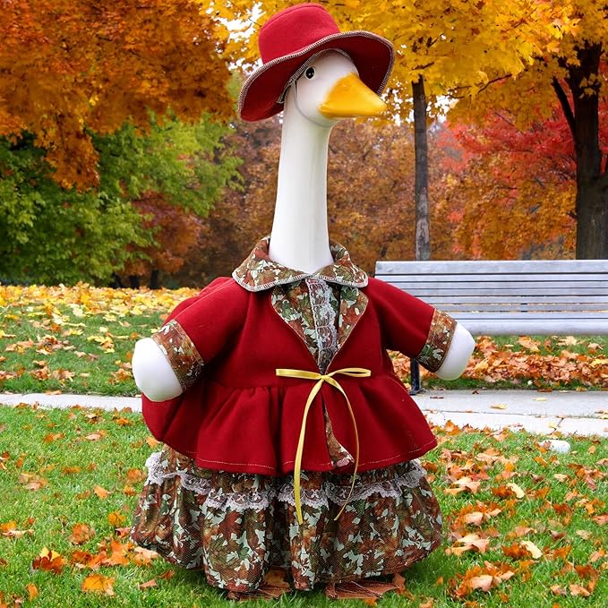 Suzile Fall Porch Goose Outfit Autumn Maple Goose Clothes for 23 Inch Cement or Plastic Geese Costume Dress for Yard Lawn Outdoor Garden Patio Duck Statue Thanksgiving Party Holiday Decor