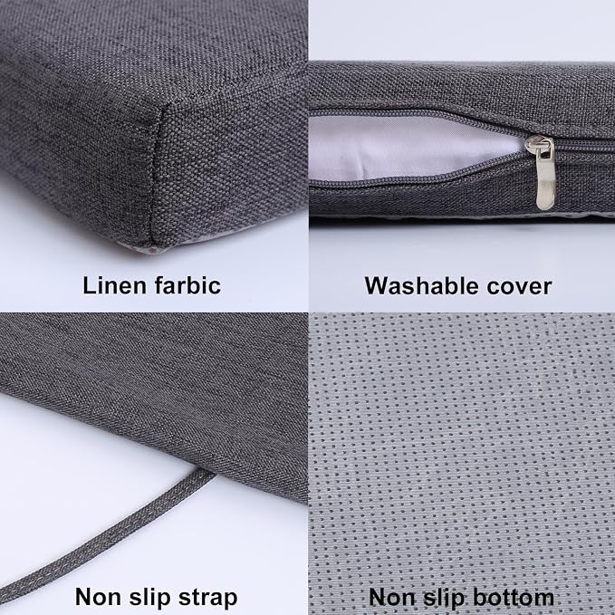 36 x 12 Inch Piano Bench Cushions with Strap for Indoor Furniture,Gray | Non slip high density foam bench seat cushion for kitchen dining room,shoe storage, entry way,window, settee