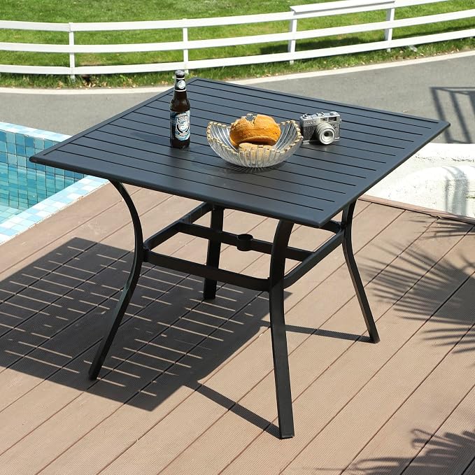 Patio Dining Table, 36" Patio Tables with 2.36'' Umbrella Hole, Outdoor Patio Table for Backyard, Garden, Black(36“ Square Table)