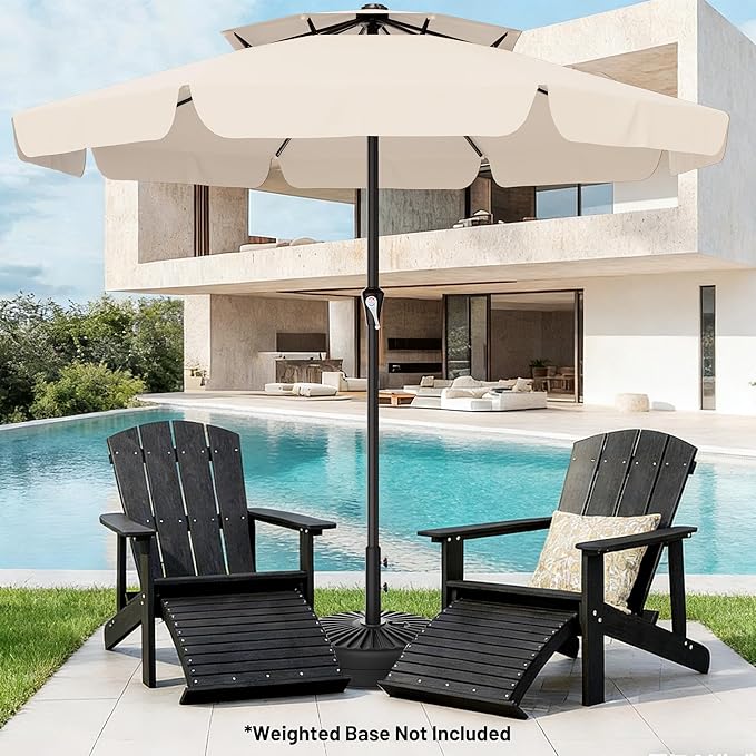 AreShark 12ft 2-Tier Patio Umbrella with Valance - Outdoor Umbrella Waterproof UV Protection, Market Table Umbrella w/ 8 Sturdy Ribs&Crank for Pool, Backyard, Garden(Ivory)