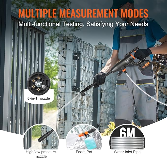 VEVOR Cordless Pressure Washer, 580-PSI 1.1 GPM Portable Power Cleaner, Handheld High-Pressure Car Washer Gun with 4.0Ah Battery, Charger, 6-in-1 Nozzle, for Home/Floor Cleaning & Watering