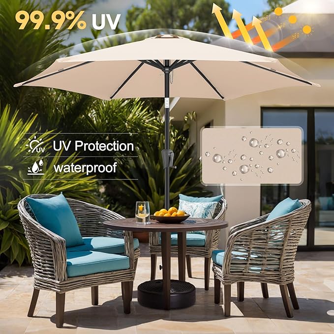 FLAME&SHADE 7.5ft Patio Umbrella - Outdoor Umbrella with Push Button Tilt and Crank for UV Protection, Table Market Umbrella for Garden, Deck, Backyard, Pool and Beach(Beige)
