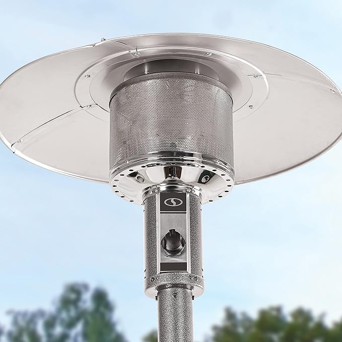Sun Joe SJPPH48-SLV 48000-BTU Max Propane Outdoor Patio Heater w/Wheels and Built in Bar Table, Silver