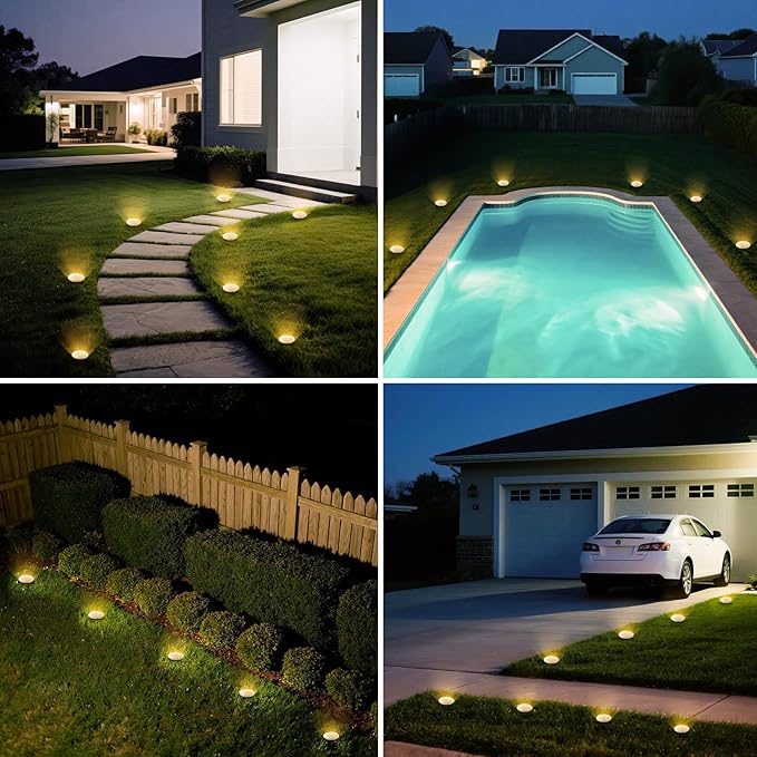 vighep Mini Outdoor Solar Lights，8 Pack Solar Garden Light for Outside IP65 Waterproof, 8 LED Disc Landscape Lighting for Garden Yard Driveway Walkway Poolside Deck Lawn Patio，Warm White