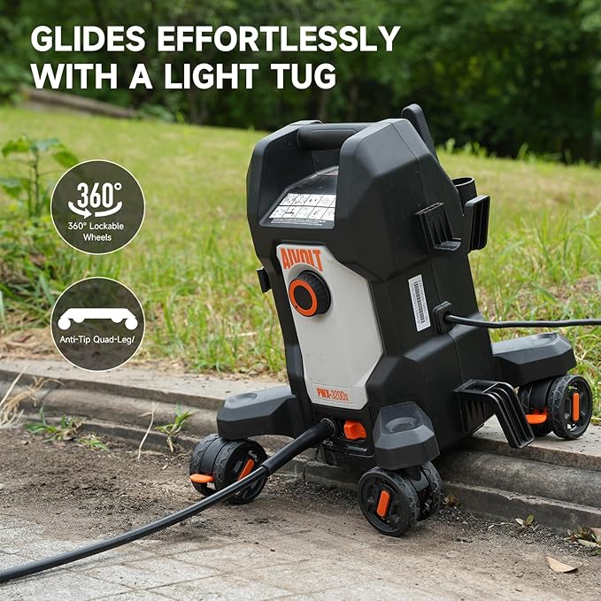 AIVOLT Electric Pressure Washer 4800PSI with Anti-Tipping 4-Wheel Design, 4 Quick Connect Nozzles, Foam Cannon for Cars/Fences/Driveways/Patios/Home Cleaning