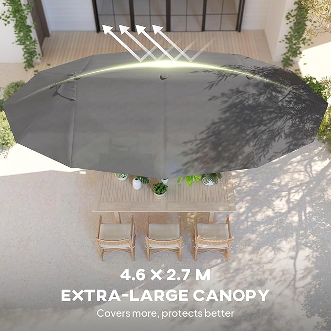 Outsunny Extra Large 15 ft Patio Umbrella, Double-Sided Wide Outdoor Umbrella with Crank Handle and Air Vents for Backyard, Deck, Pool, Market