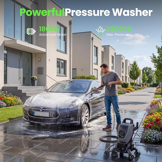 Pressure Washers, Power Washers 4500PSI 2.6GPM with 4 Wheels, High Pressure Cleaning Machine for Cars/Fences/Driveways/Patios/Farms/Home Cleaning
