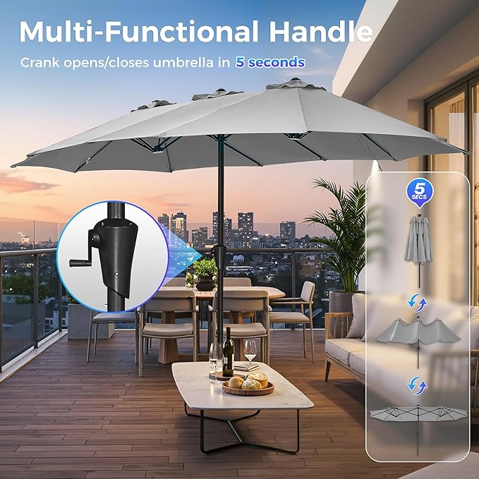 SUPERJARE 13FT Outdoor Umbrella for Patio, Double sided Pool Umbrellas with Fade Resistant Canopy, Large Table Umbrella for Deck, Market, Backyard - Gray(No Base)