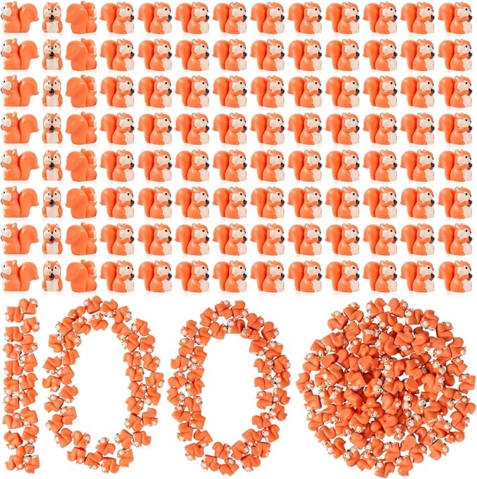 100 Pcs 2.1 x 1.4 cm Mini Squirrel Figurines Decor | Orange, Mini