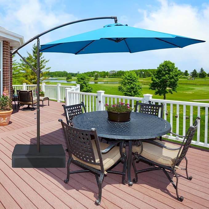 BPS 10ft Patio Umbrella with Base Included, Outdoor Offset Cantilever Umbrella with Easy Tilt Adjustment, UV-Blocking Polyester Shade, 8 Ribs for Backyard, Poolside, Lawn and Garden