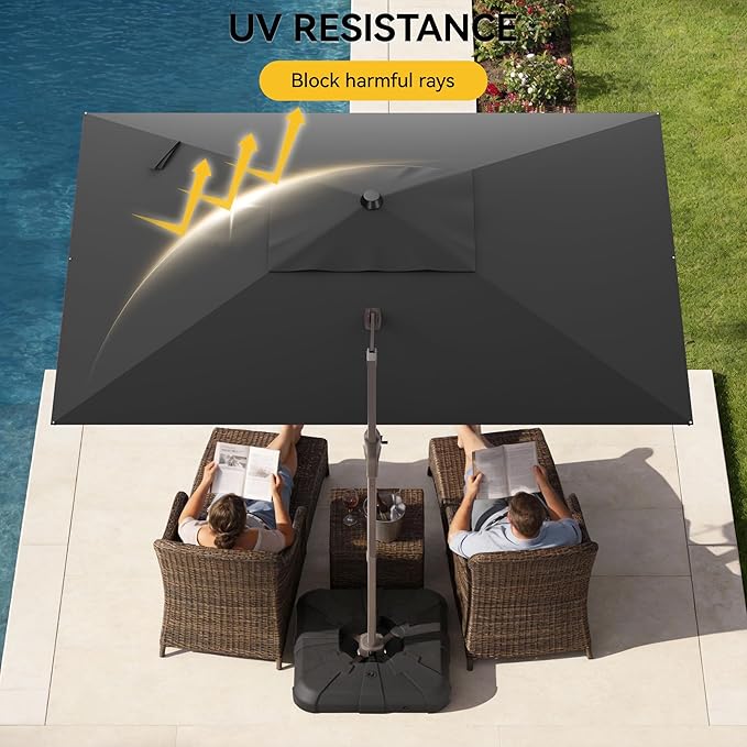 9x12 FT Cantilever Patio Umbrella, Large Rectangular Offset Outdoor Umbrella with 360° Rotation, Heavy Duty Shade Umbrella for Garden Backyard Deck Poolside Courtyard, Grey