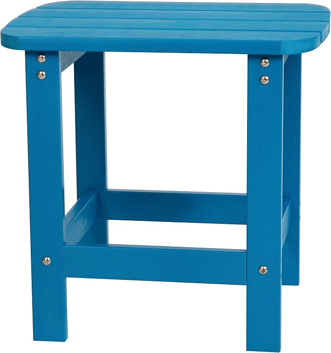 EMMA + OLIVER Hammond Adirondack Side Table - Blue Finish - Durable Polyresin Construction - Suitable for Indoor/Outdoor Use - UV Resistant