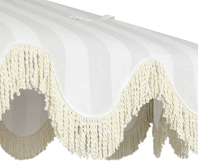 Eyely BMU1001 Halden 9 ft. Classic Cottage Tassel Market Patio Umbrella with Auto-Tilt, Crank
