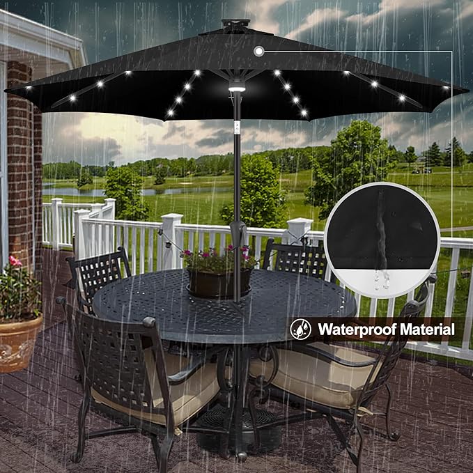 FLAME&SHADE 9 FT outdoor umbrella with 40LED lights, solar light patio umbrella with Centre Surround Light, Table Market Umbrella Outdoor Patiofor Deck, Pool, Backyard, Garden (Black)