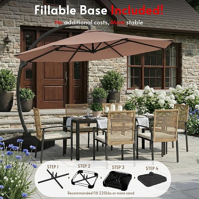 11FT Cantilever Patio Umbrella with Base Included, Large Cantilever umbrella with 360°Rotation, Heavy-Duty Offset Outdoor Umbrella for Patio,Pool,Garden and Backyard (Pink)
