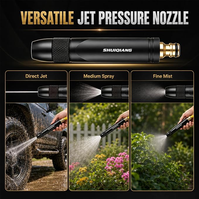 Home High-Pressure Car Wash Water Gun with Booster Nozzle,2026 New Multi-Function Water Jet Nozzle for Car,Black High Pressure Washer for Car Washing and Outdoor Cleaning(A+B)