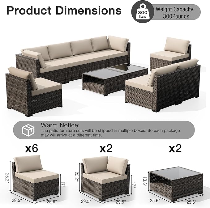 Joyside 10-Piece Patio Furniture Set, Rattan Outdoor Sectional Wicker Patio Conversation Set with Cushions and Coffee Table