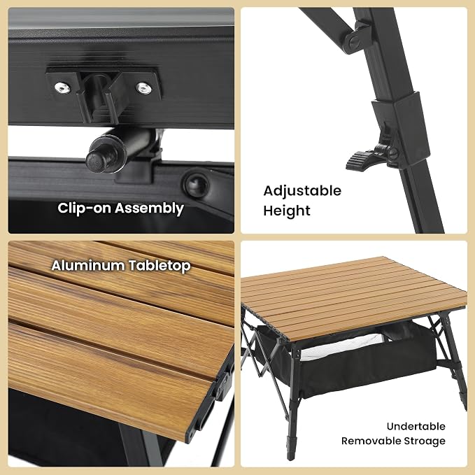 ARROWHEAD OUTDOOR 2-Pack 39" Aluminum Folding Camp Roll Up Table w/Adjustable Height, Undertable Mesh Storage, Carry Bag