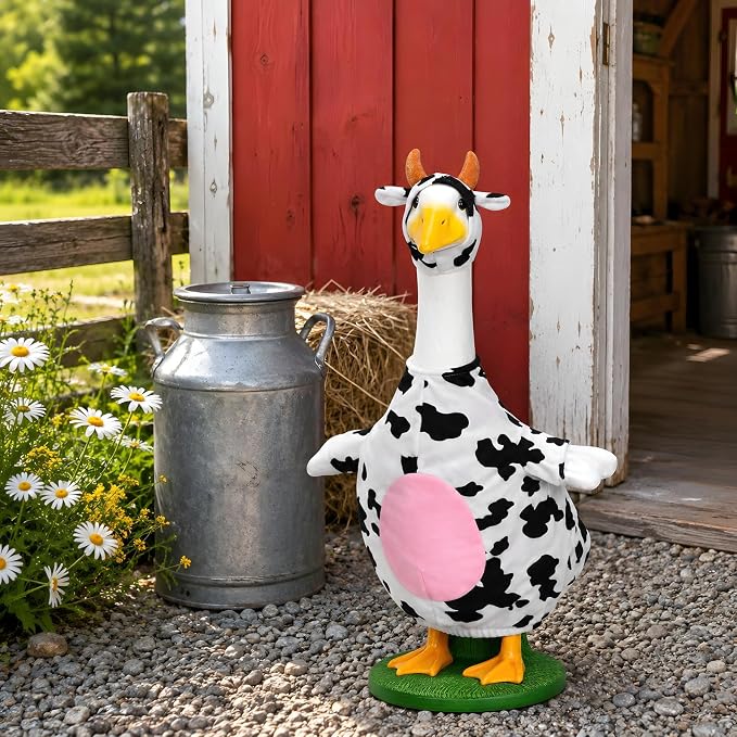Honic Cow Goose Outfit Porch Cow Goose Clothes Fits 23" Cement Plastic Goose Statue for Outdoor Spring Garden Lawn Yard Patio Decor (Classic)