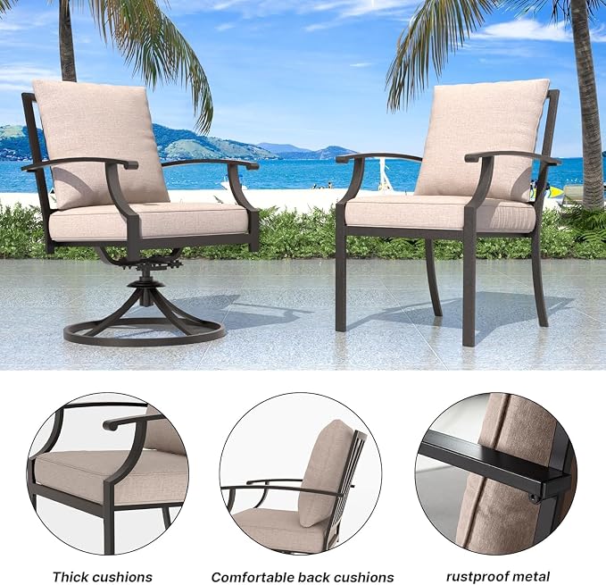 8 PCS Outdoor Patio Dining Set with 13.6ft Double-Sided Patio Umbrella,Patio Table and Chairs Metal Outdoor Patio Furniture Set,Dining Table Set with 6 Swivel Chairs,Brown