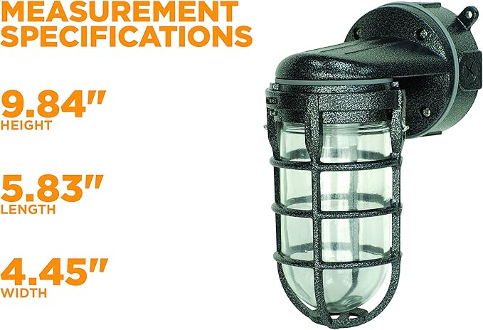 Woods L1707SVBLK Wall Mount Light in Hammered Black Finish Sturdy Die Cast Aluminum Cage; 100 Watt Incandescent; Industrial Design; Suitable for Indoor and Outdoor Use