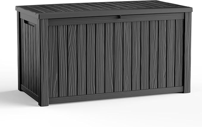 Vixzen 200 Gallon Deck Boxes Outdoor Waterproof, Large Resin Lockable Storage Box with lid for Patio Furniture Cushions, Weatherproof Outdoor Storage Boxes for Garden Tools & Pool Accessories(Black)