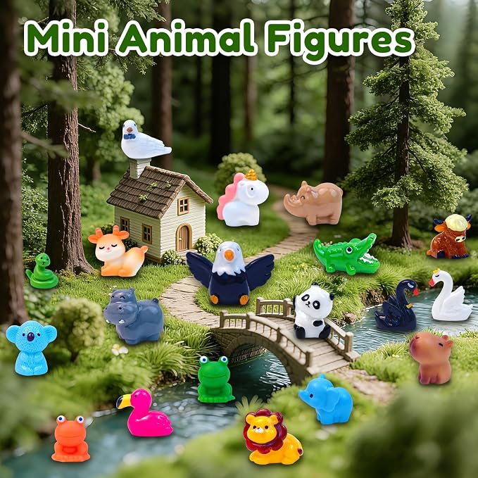 60 Pcs Mini Resin Animals Figures 60 Styles Tiny Little Animal Miniature Figurines for Crafts Fairy Garden Accessories Micro Landscape Decoration