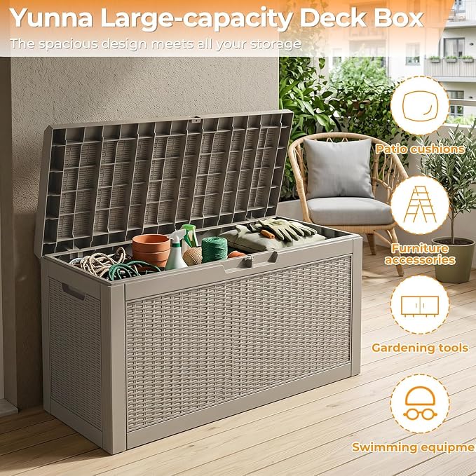 70 Gallon Waterproof Outdoor Storage Box,Deck Boxs for Outdoor and Indoor Use,Deck Storage Box for Picnic Supplies,Gardening Tools,Lockable and Easy to Install