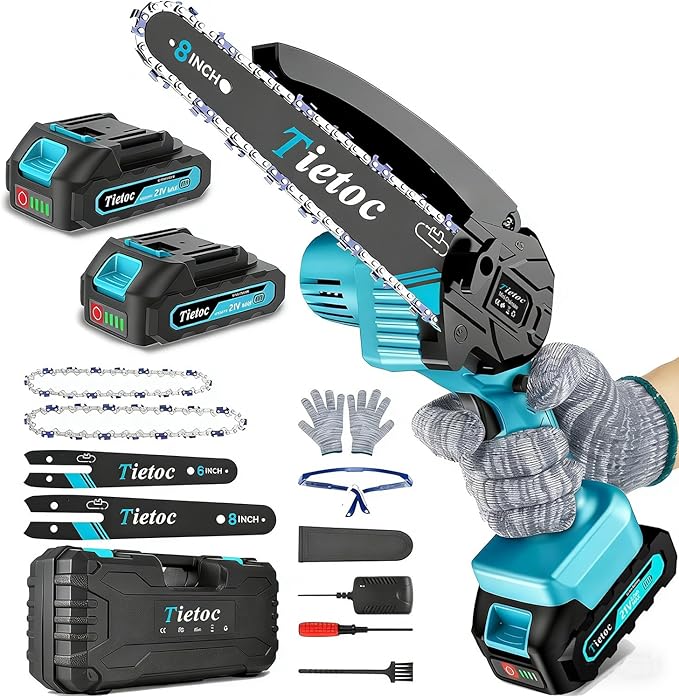 Mini Chainsaw Cordless, 8 Inch & 6 Inch Portable Electric Chainsaw,Battery Powered Handheld Power Chain Saw with 2 Batteries and Auto Oil,Gifts for Father, Dad, Husband, Men