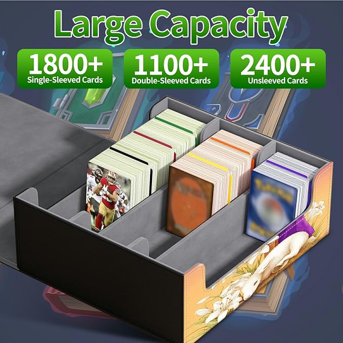 Large Card Deck Box for MTG, Fits 1200+ Sleeved Cards, PU Leather Storage Case with Strong Magnetic Closure, Multiple Colors Available for TCG CCG Baseball Card Collections, Goat Pigeon