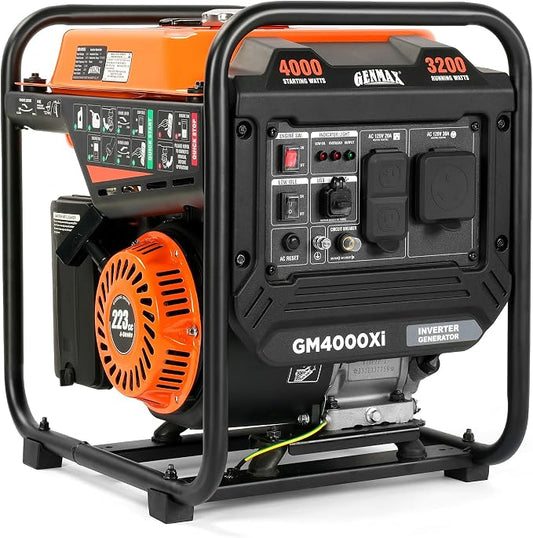 GENMAX 4000W Portable Open Frame Inverter Generator, 223cc Engine, with 30A RV Outlet, Clean Power (<5% THD) for Camping, Home & Jobsite Backup, Eco-Mode, Low Oil Shutdown, USB-C & USB-A Ports