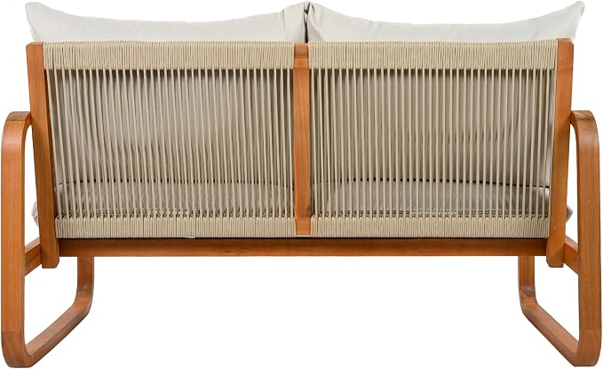 VilroCaz Acacia Wood 4-Piece Patio Conversation Set, All Weather Sectional Sofa Set w/ 2 Chairs, Loveseat & Table, Outdoor Furniture Set with Woven Rope Accents and Cushions for Backyard Pool