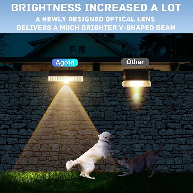 AGOTD Solar Fence Lights Outdoor, 16 Pack Fence Light Solar Powered, Deck Lights Waterproof Led for Garden, Backyard, Patio, Pathway, Railing, Pool, Stairs, Step, Warm White