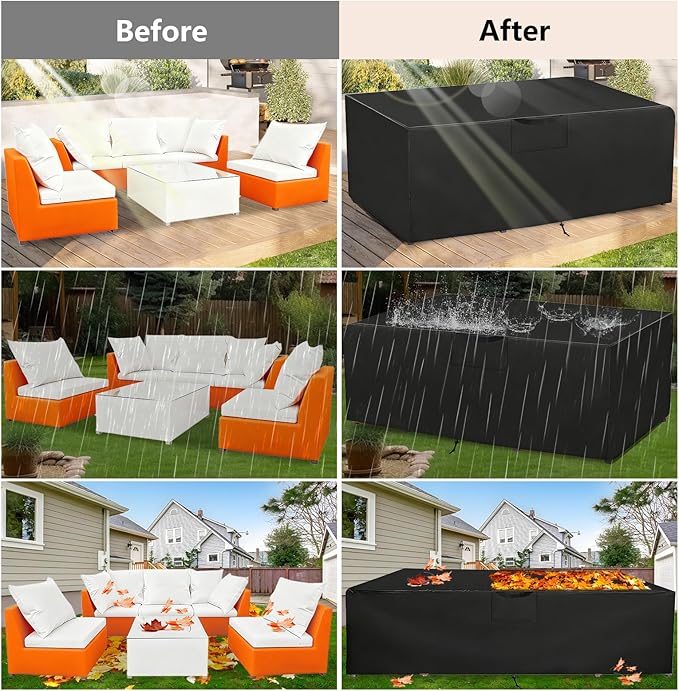 Patio Furniture Cover 110" L x 84" W x 28" H - Heavy Duty Outdoor Patio Table & Chair Cover, Waterproof UV Resistant Dustproof Protector for 8-12 Seats Sectional Sofa, Black