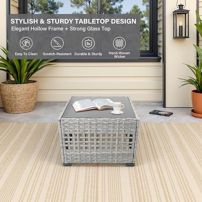 Belord Patio Conversation Set - 10-Seater Modular Wicker Outdoor Sectional Sofa Set, High Back Patio Furniture Sets with Glass Coffee Table for Outdoor Gatherings