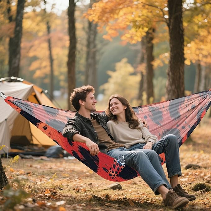 Animal Skin Leopard Red Black 330lb Capacity Camping Hammock Cloth Hammock for Outside Patio Backyard Poolside hamaca con soporte para adultos