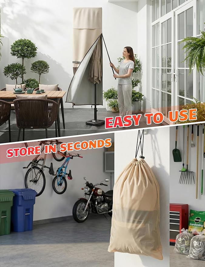 Vailge Patio Umbrella Cover for Double-Sided Umbrella 13-15 Feet, 600D Oxford Outdoor Umbrella Cover Waterproof Windproof, Patio & Outdoor Umbrella Cover with Support Pole, Storage Bag