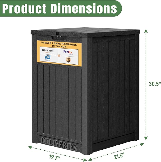 NUNU LAB Package Delivery Box for Outside, 48 Gallon Storage Deck Box with Lockable Secure, Waterproof Large Resin Drop Boxes for Porch