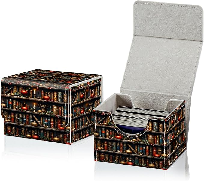 Card Deck Box for MTG, Cards Storage Box Fits 120+ Sleeved, Leather Small Size Strong Magnetic Closing Card Case for Board Games Magic TCG CCG Baseball Collection, Red Library Books