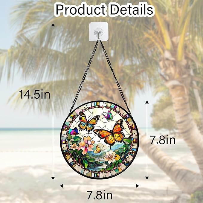DASTOLL Stained Glass Window Hanging, Butterflies Flying in the Sky Suncatcher for Doors Home Sun Catchers Decoration and Christmas, Mother's Day Birthday Gifts for Women, Men, and Mom 7.8 in