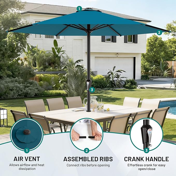AreShark 11 FT Patio Umbrella for Outdoor, Outdoor Table Umbrella with Push Button Tilt and Crank, Outdoor Patio Umbrellas with 6 Sturdy Ribs, Patio Umbrellas for Market, Garden, Pool (Lake Blue)