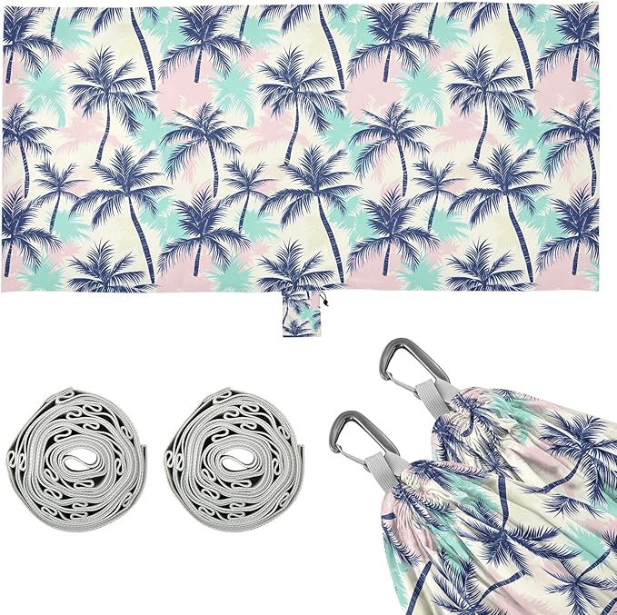 Camping Hammock Outdoor Hammocks for Outside Palm Trees Pinks Green Blue Beach Trees Portable Lightweight with Pockets Tree Straps Indoor