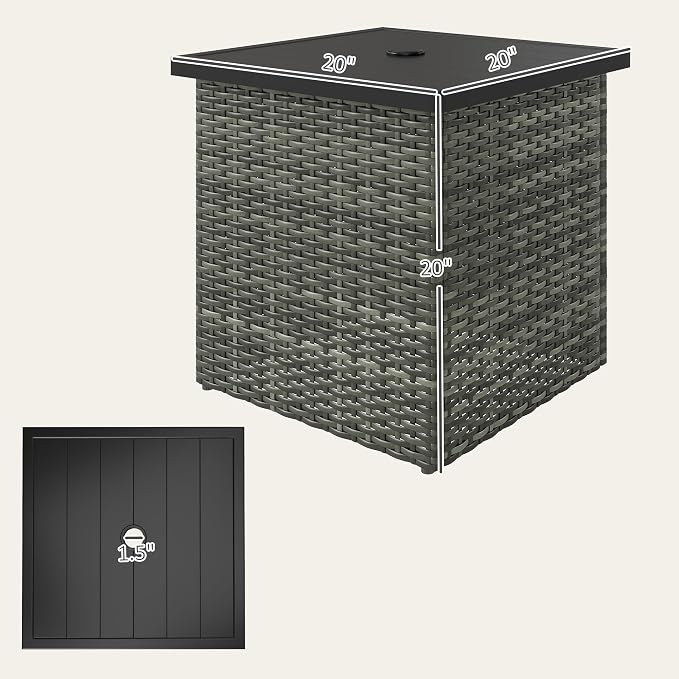 Outsunny All Weather Wicker Side Table with 1.5" Umbrella Hole, Square PE Rattan Outdoor End Table with Umbrella Base, UV-Resistant Frame, Storage Space for Patio, Garden, Poolside, Deck, Mixed-Gray