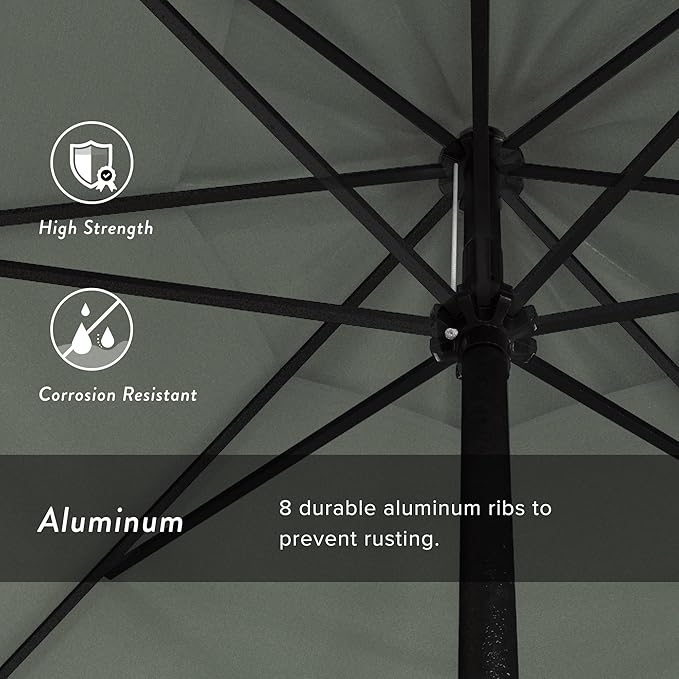 California Umbrella 12-Year Protection 9' Rd Aluminum Patio Umbrella, Crank Lift, Auto Tilt, Black Finish, Sunbrella Spa