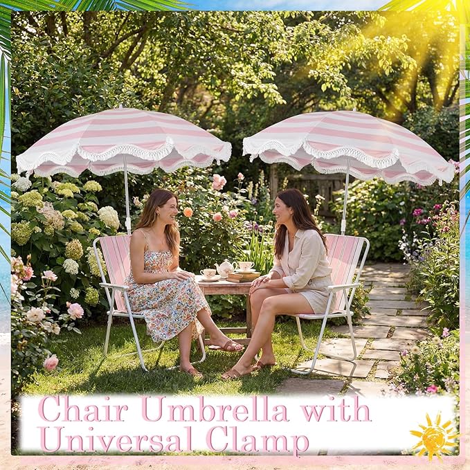 Abbylike 2 Pcs Scalloped Chair Umbrella with Universal Adjustable Clamp 38'' Portable Wheelchair Umbrella UPF 50+ Camping Chair Parasol with Bag for Outdoor Patio Lawn
