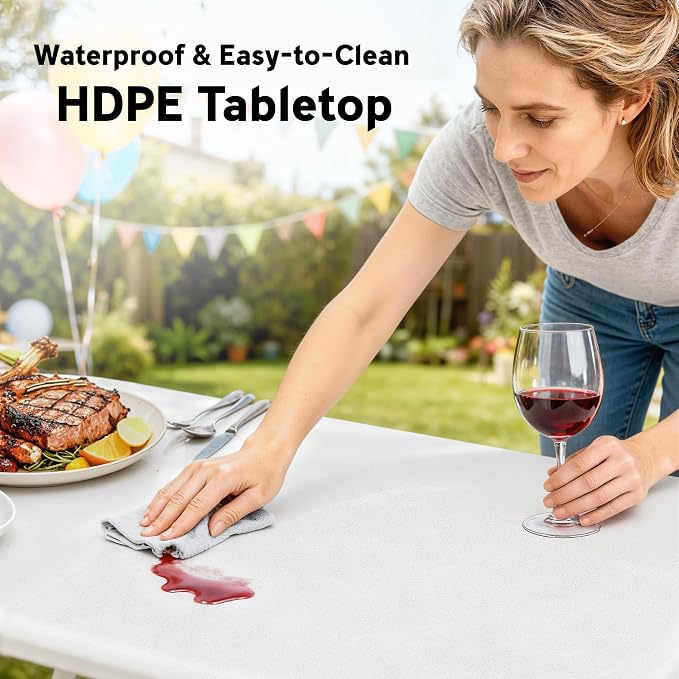 Outsunny 6FT 3-Piece Portable Picnic Table Bench Set, Folding Camping Table and Chairs with Carrying Handles for Indoor Outdoor Use, Camping, BBQ, Party, Event, White